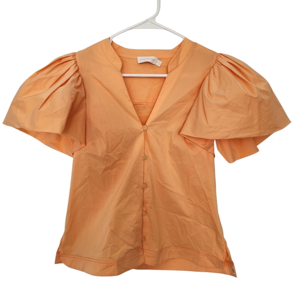 Jonathan Simkhai Hallie‎ Puff Sleeve Blouse Peach S Designer Summer Quiet Luxury - Picture 1 of 8